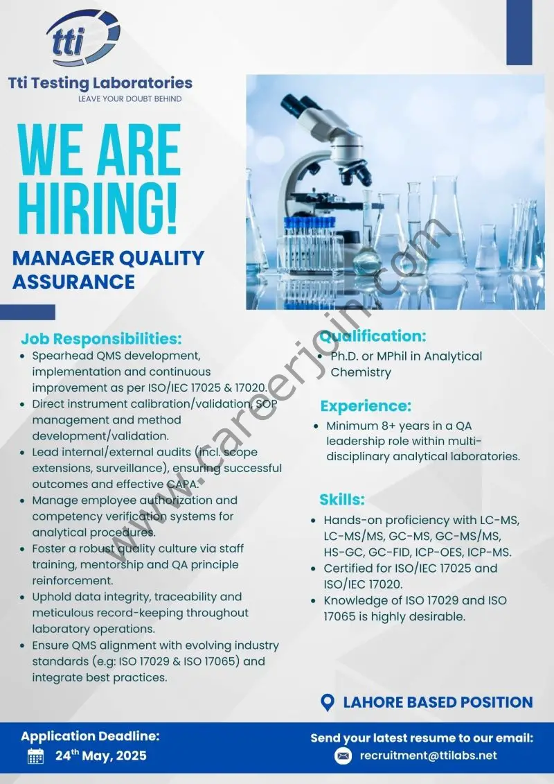Tti Testing Laboratories Jobs Quality Assurance Manager 1