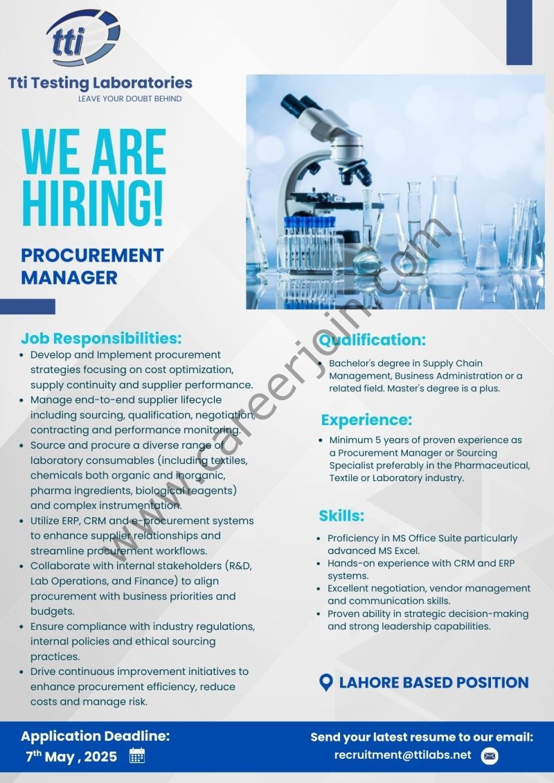 TTI Testing Laboratories Jobs Procurement Manager 1