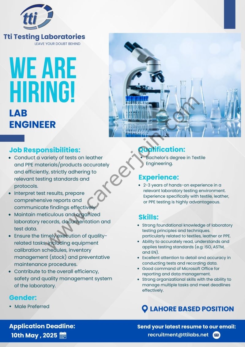 Tti Testing Laboratories Jobs Lab Engineer 1
