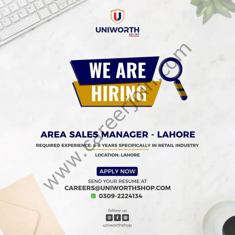 Uniworth Pakistan Jobs Area Sales Manager 1