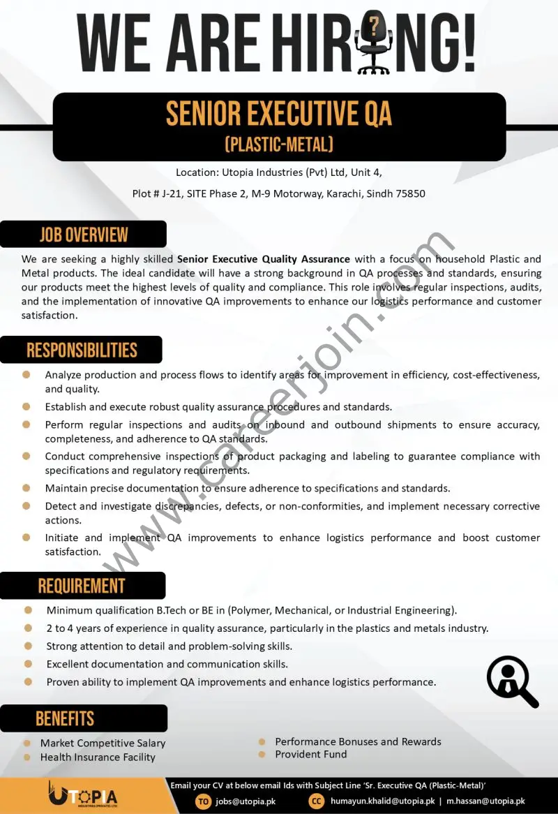 Utopia Industries Jobs Sr Executive QA 1