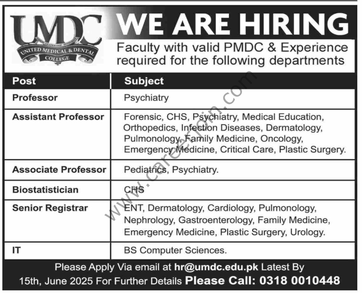 United Medical & Dental College Jobs 25 May 2025 Dawn 1