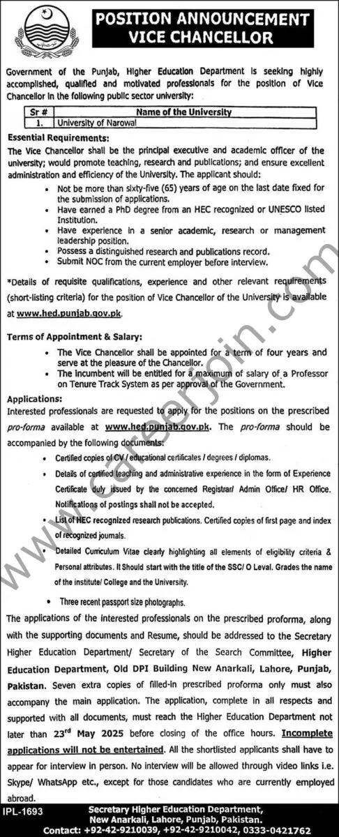 University of Narowal Jobs 04 May 2025 Express 1