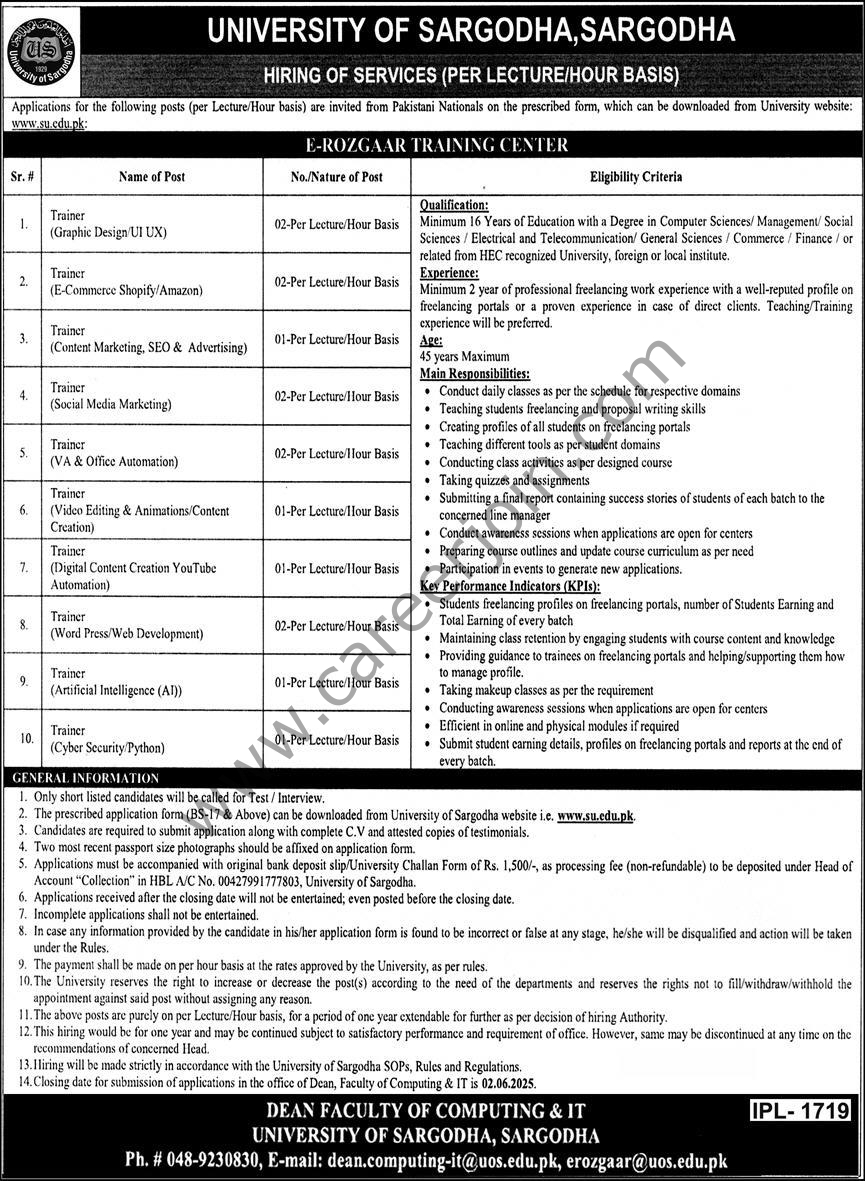 University of Sargodha Jobs 07 May 2025 Express 1