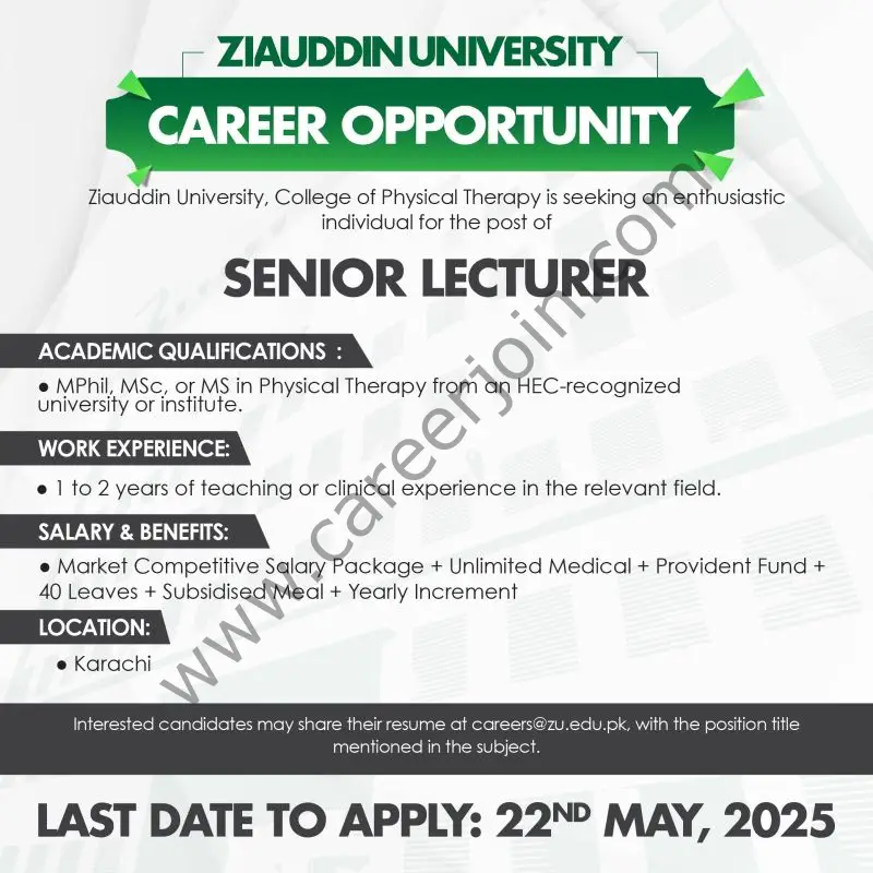 Ziauddin University Jobs May 2025 2