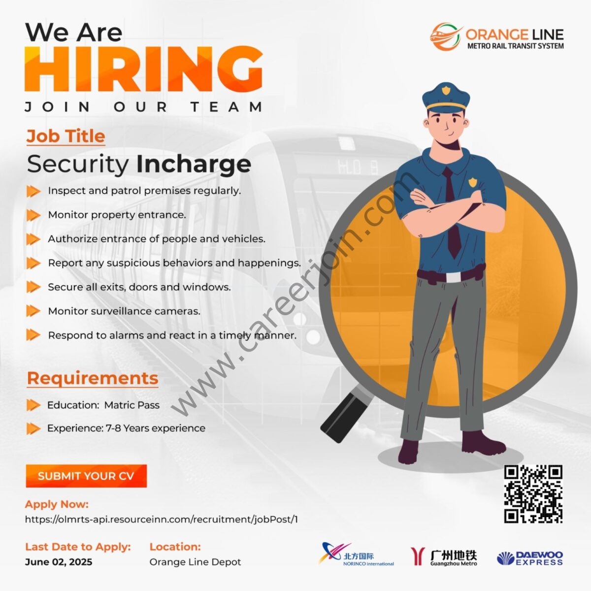 Orange Line Metro Rail Transit System (OLMRTS) Jobs Security InCharge 1