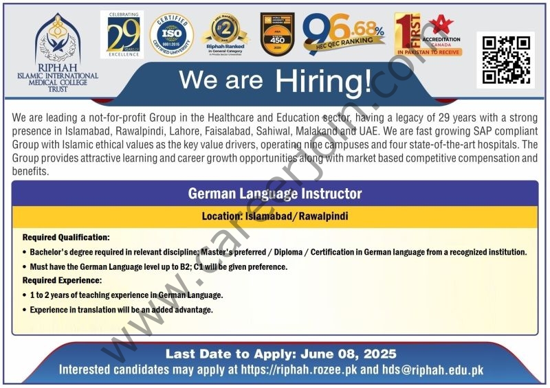 Riphah International University Jobs German Language Instructor 1