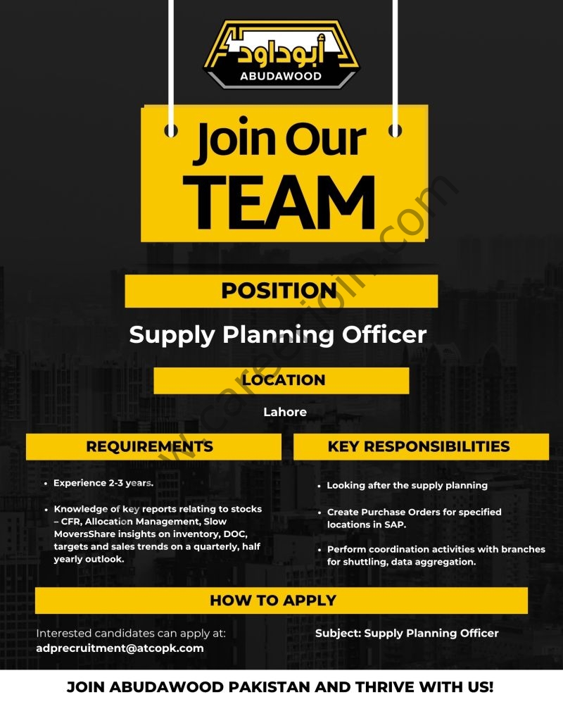 Abudawood Pakistan Jobs Supply Planning Officer 1