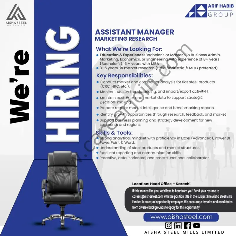 Aisha Steel Mills Limited ASML Jobs Assistant Manager Marketing Research 1