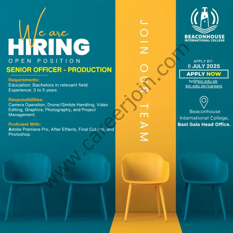 Beaconhouse International College BIC Jobs Senior Officer Production 1