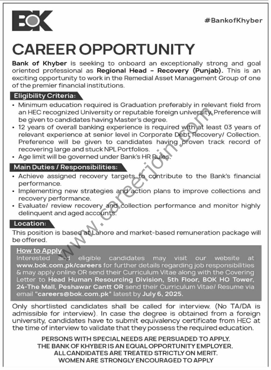 BOK Bank of Khyber Jobs 22 June 2025 Dawn 1