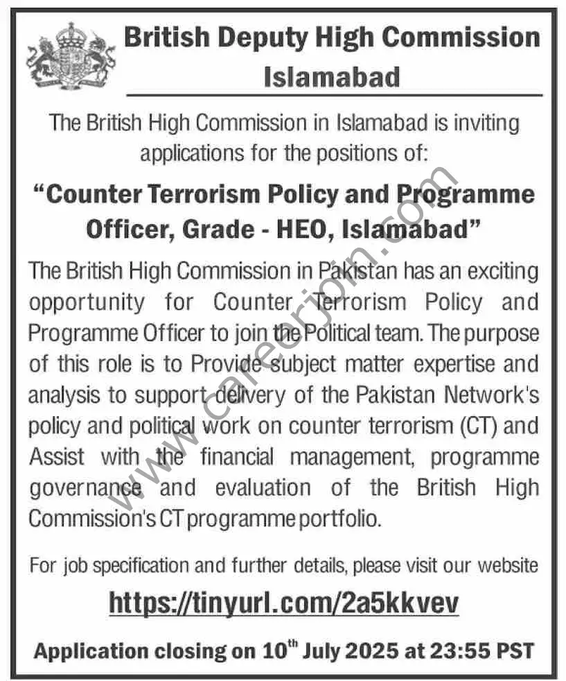 British Deputy High Commission Islamabad Jobs 29 June 2025 Dawn 1