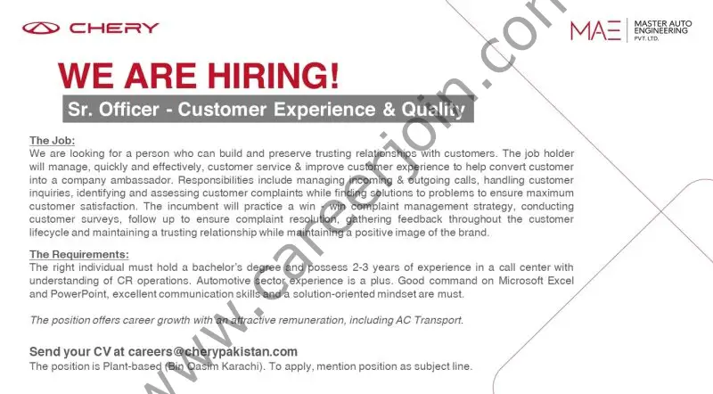 Chery Master Pakistan Jobs June 2025 4