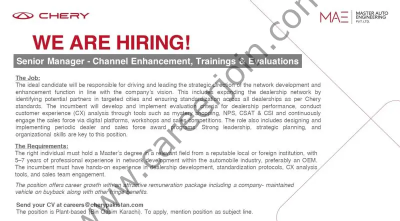 Chery Master Pakistan Jobs June 2025 1