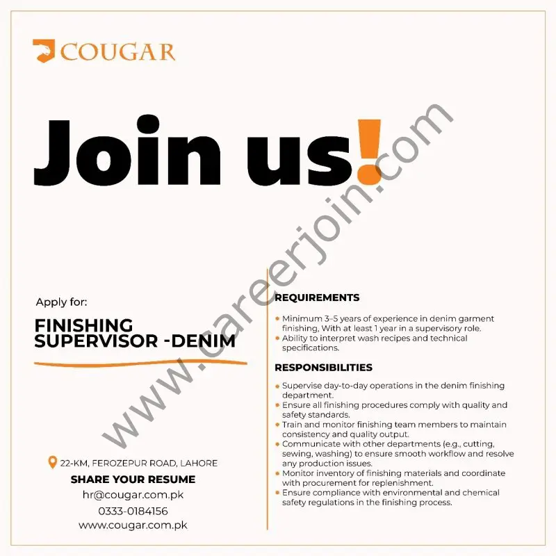 Cougar Clothing Jobs Finishing Supervisor Denim 1