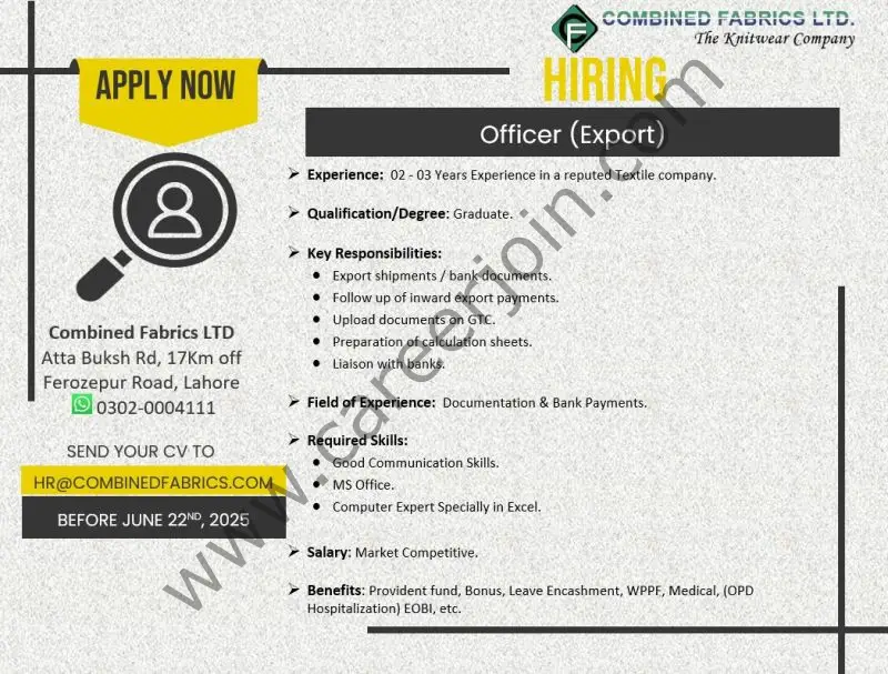 Combined Fabrics Limited Jobs Officer Export 1