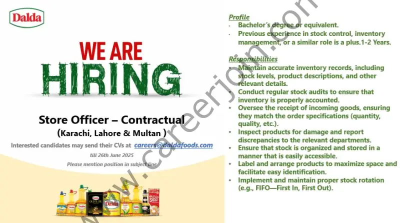 Dalda Foods Limited Jobs Store Officer 1