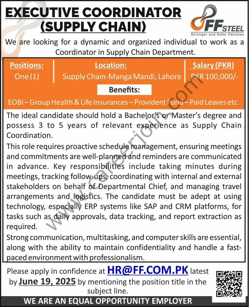 FF STeel Jobs Executive Coordinator 1