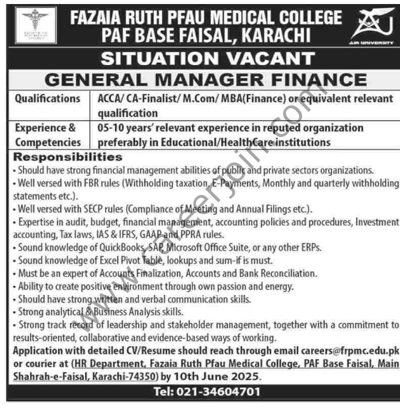 Fazaia Ruth PFAU Meical College Jobs 01 June 2025 Dawn 1