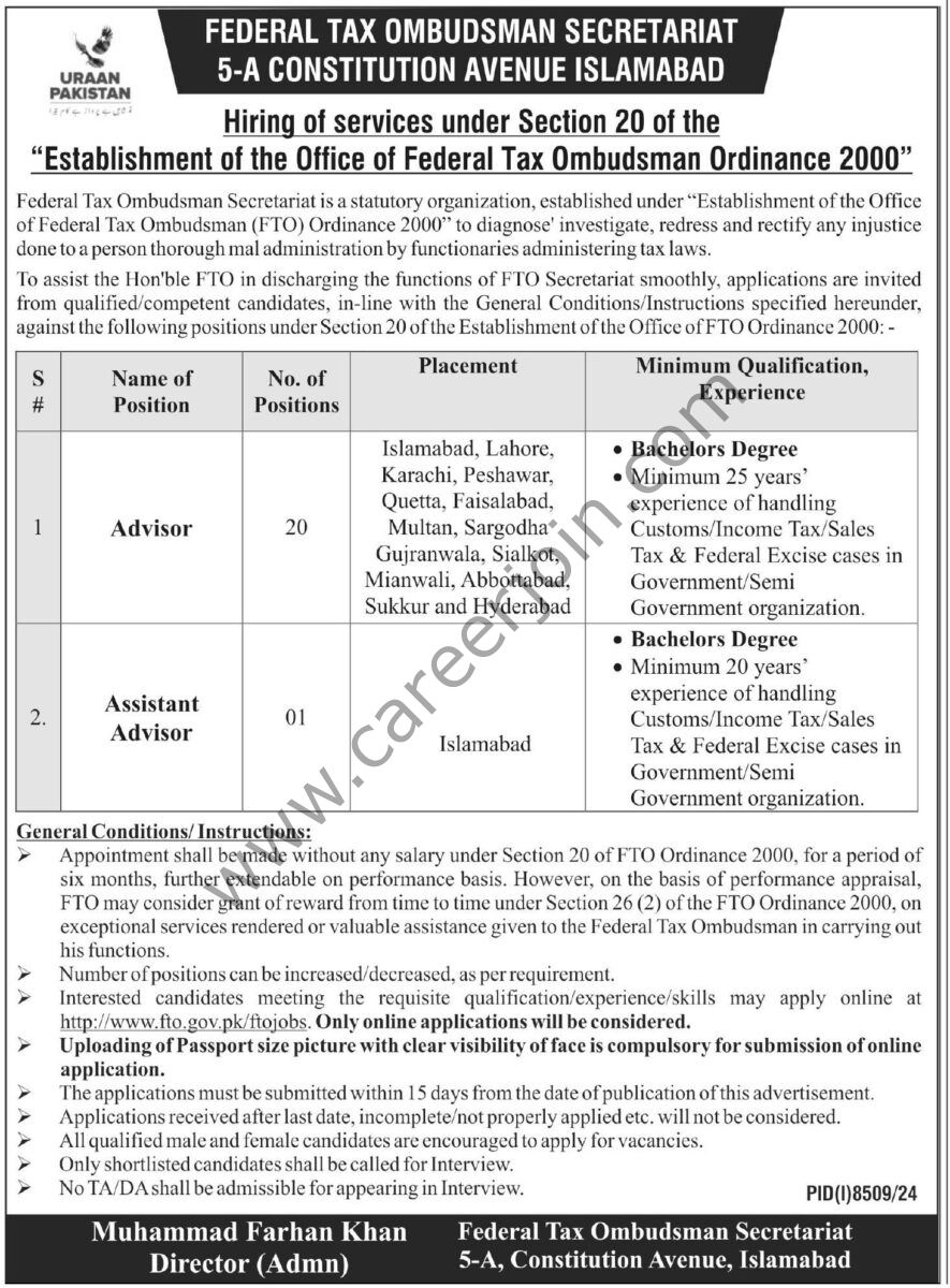 Federal Tax Ombudsman Secretariat Jobs 07 June 2025 Express Tribune 1