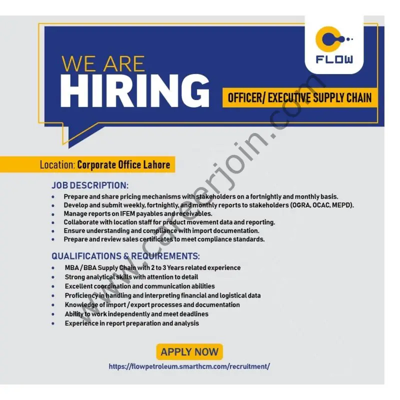 Flow Petroleum Pvt Ltd Jobs Officer/Executive Supply Chain 1