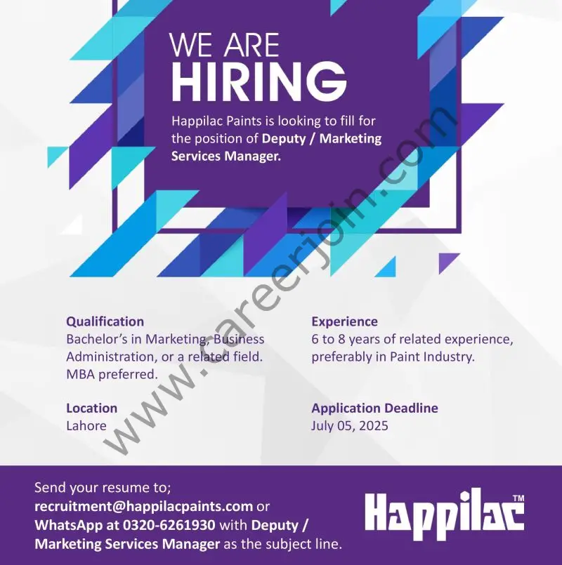 Happilac Paints Jobs Deputy / Marketing Services Manager 1