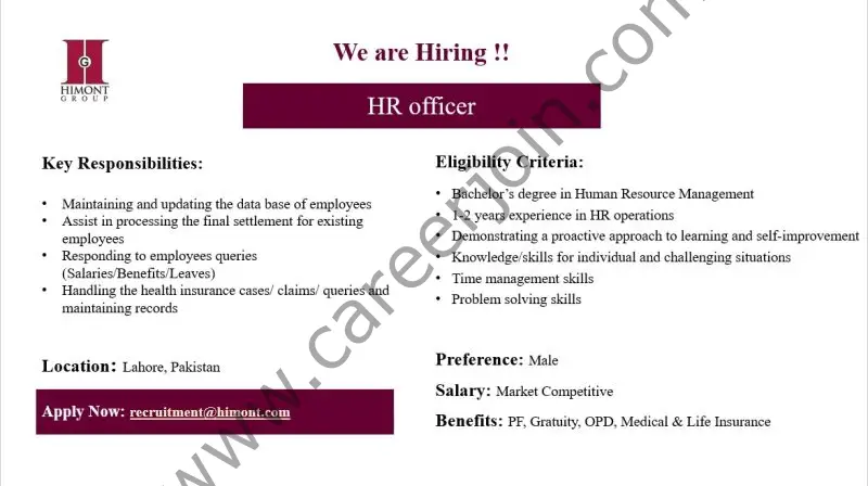 Himont Group Jobs HR Officer 1