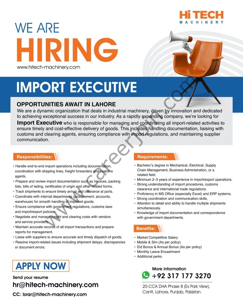 Hitech Machinery Jobs Import Executive 1