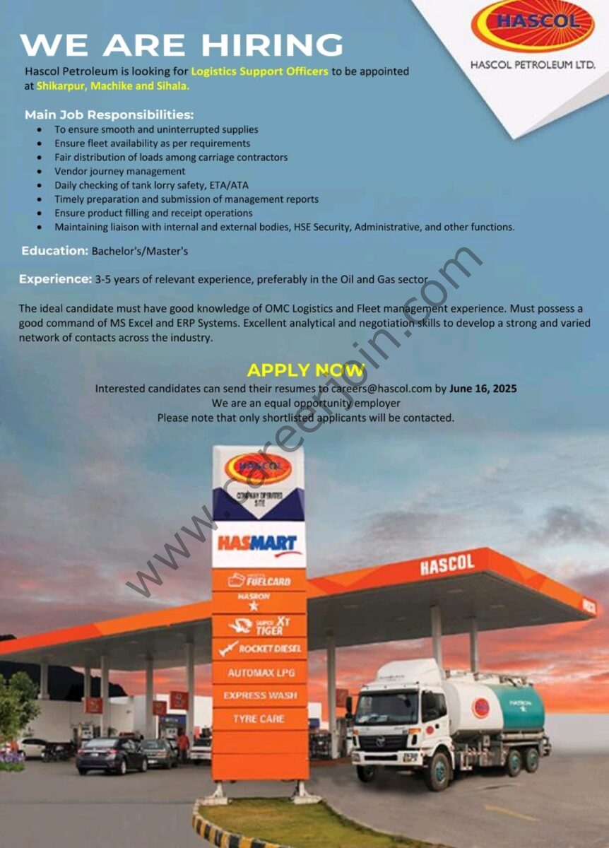Hascol Petroleum Jobs Logistics Support Officers 1