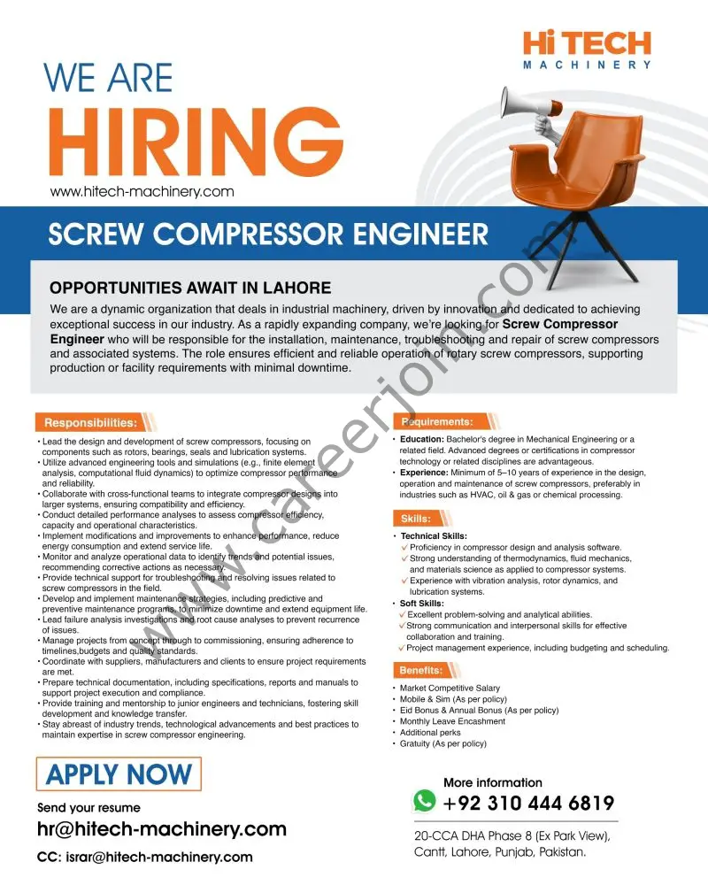 Hi Tech Machinery Jobs Screw Compressor Engineer 1