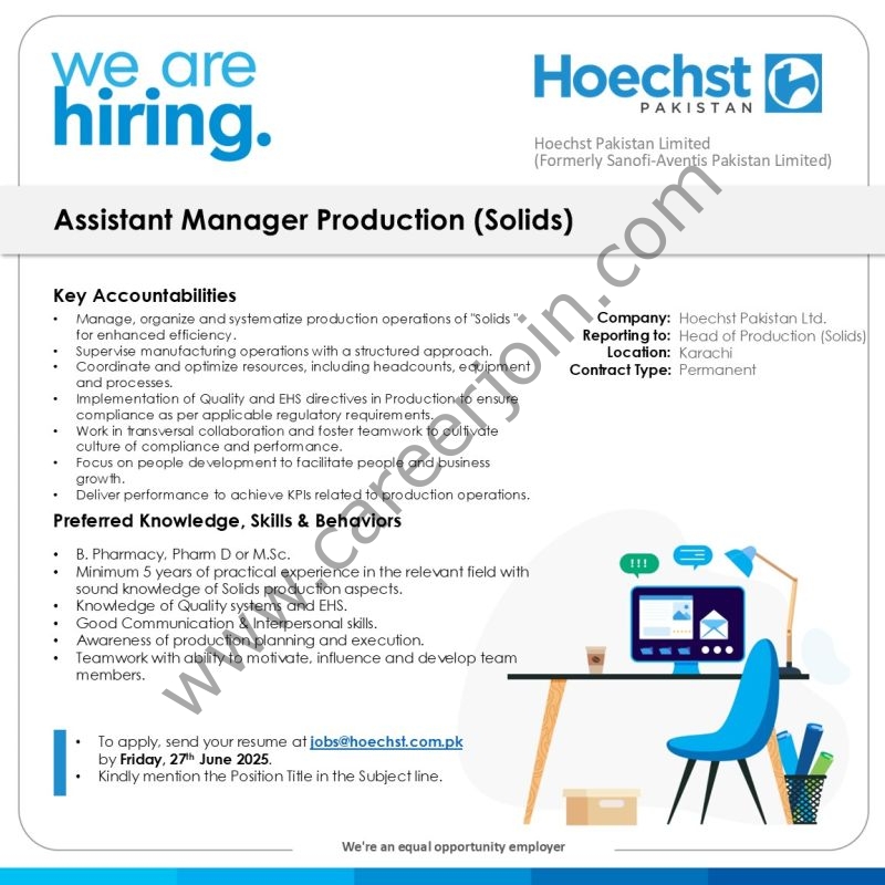 Hoechst Pakistan Limited Jobs Assistant Manager Production 1