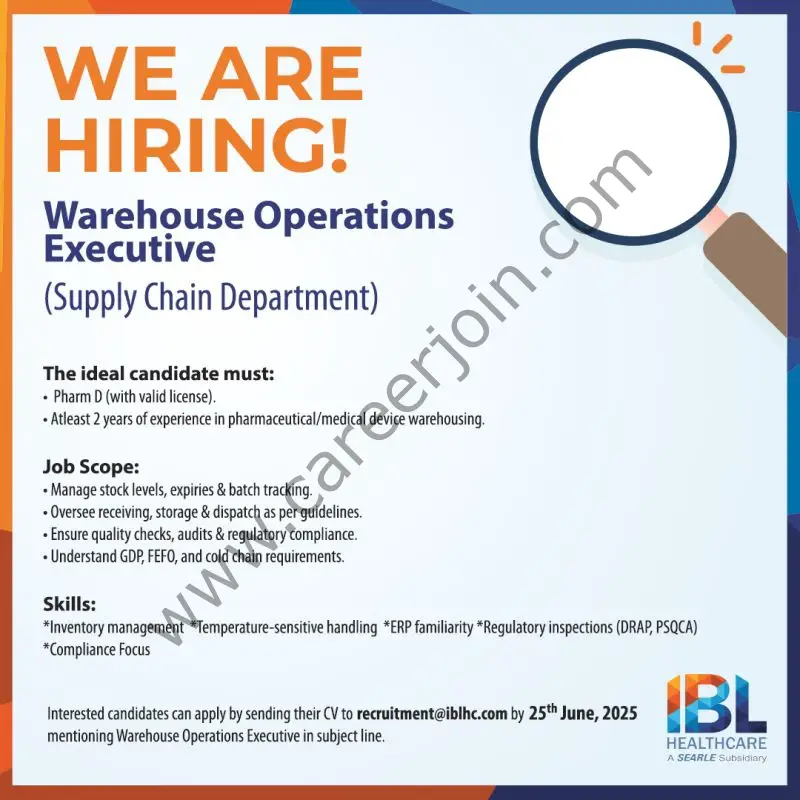 IBL Healthcare Ltd Jobs Warehouse Operations Executive 1