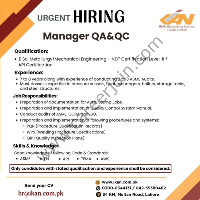 IKAN Engineering Services Private Limited Jobs Manager QA &QC 1