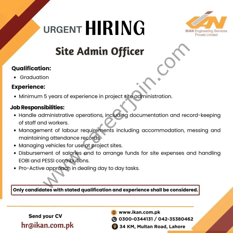 IKAN Engineering Services Private Limited Jobs Site Admin Officer 1