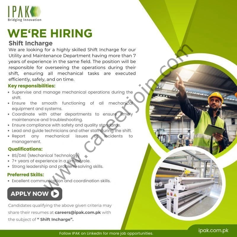 International Packaging Films Limited IPAK Jobs Shift Incharge 1