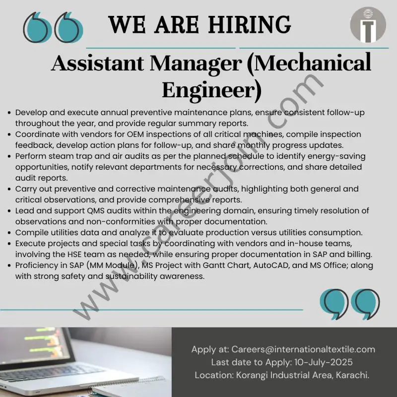 International Textile Limited ITL Jobs Assistant Manager (Mechanical Engineer) 1
