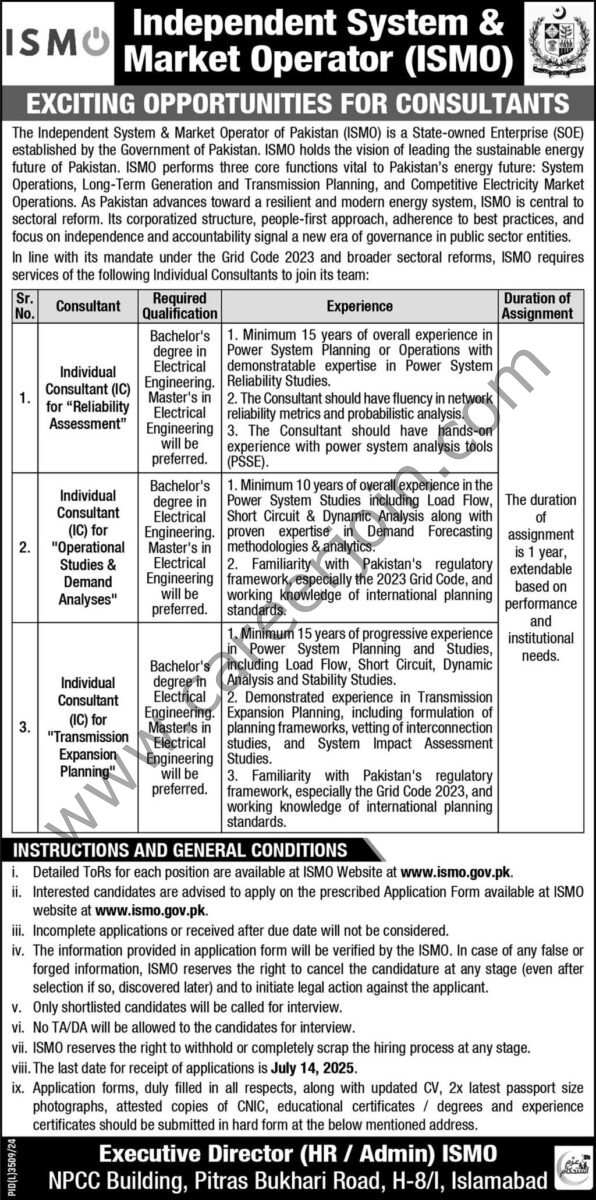 Independent System & Market Operator of Pakistan ISMO Jobs 29 June 2025 Express Tribune 1