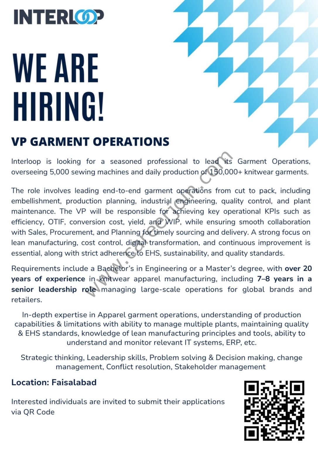 Interloop Application Interloop Limited Jobs VP Garment Operations