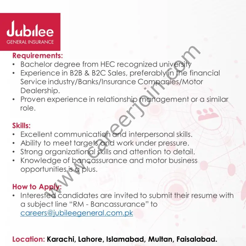 Jubilee General Insurance Jobs Relationship Manager 2