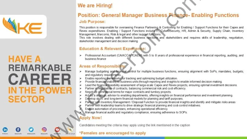 K-Electric Pvt Ltd Jobs General Manager Business Finance Enabling Functions 1