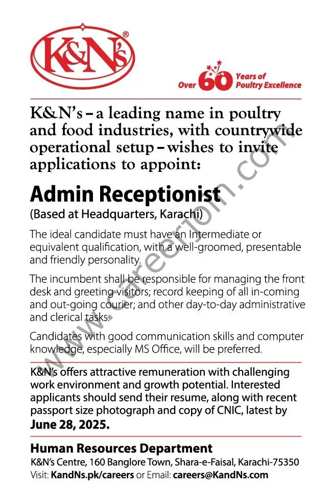K&N's Pakistan Jobs Admin Receptionist 1