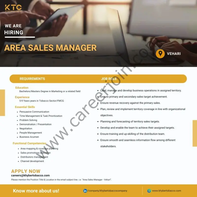 Khyber Tobacco Company KTC Jobs Area Sales Manager 1