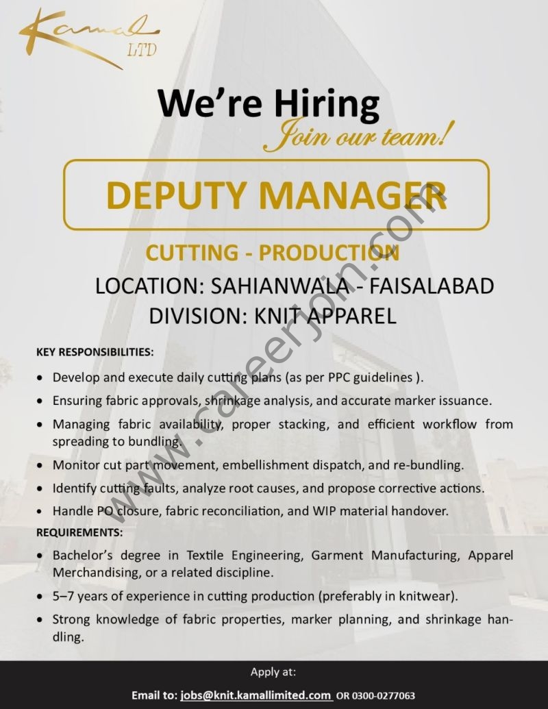 Kamal Limited Jobs Deputy Manager Cutting Production 1