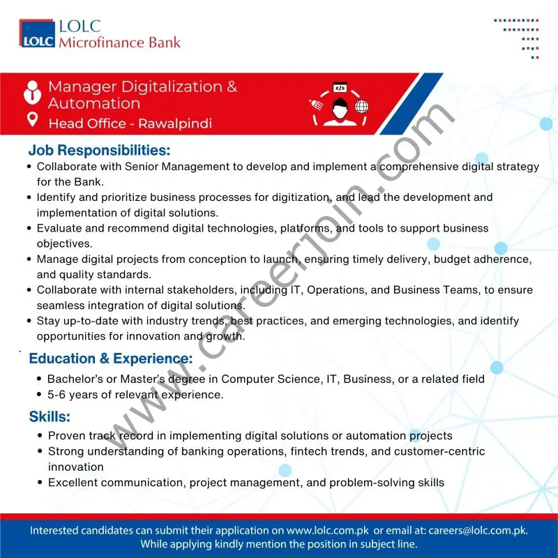 LOLC Microfinance Bank Jobs Manager Digitalization & Automation 2