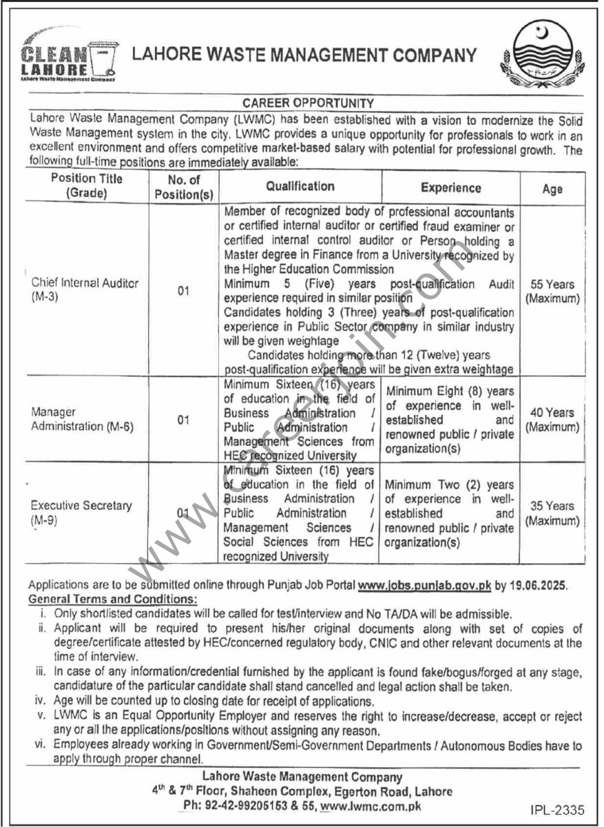 Lahore Waste Management Co LWMC Jobs 04 June 2025 Dawn 1