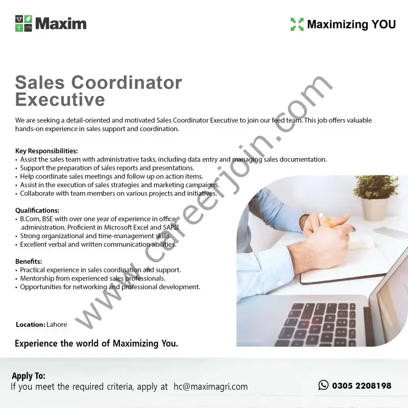 Maxim Agri Pvt Ltd Jobs Sales Coordinator Executive 1