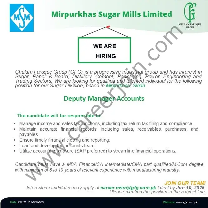 Mirpurkhas Sugar Mills Limited Jobs Deputy Manager Accounts 1