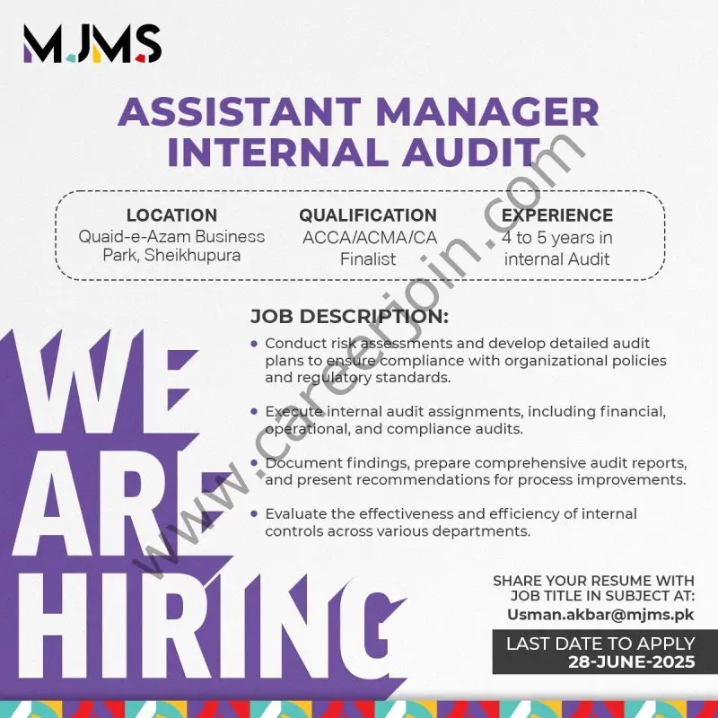 MJMS Pakistan Jobs Assistant Manager Internal Audit 1