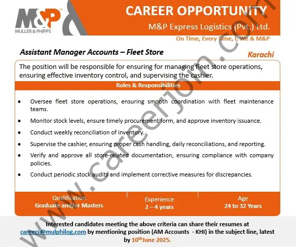 M&P Express Logistics (Pvt) Ltd Jobs Assistant Manager Accounts 1