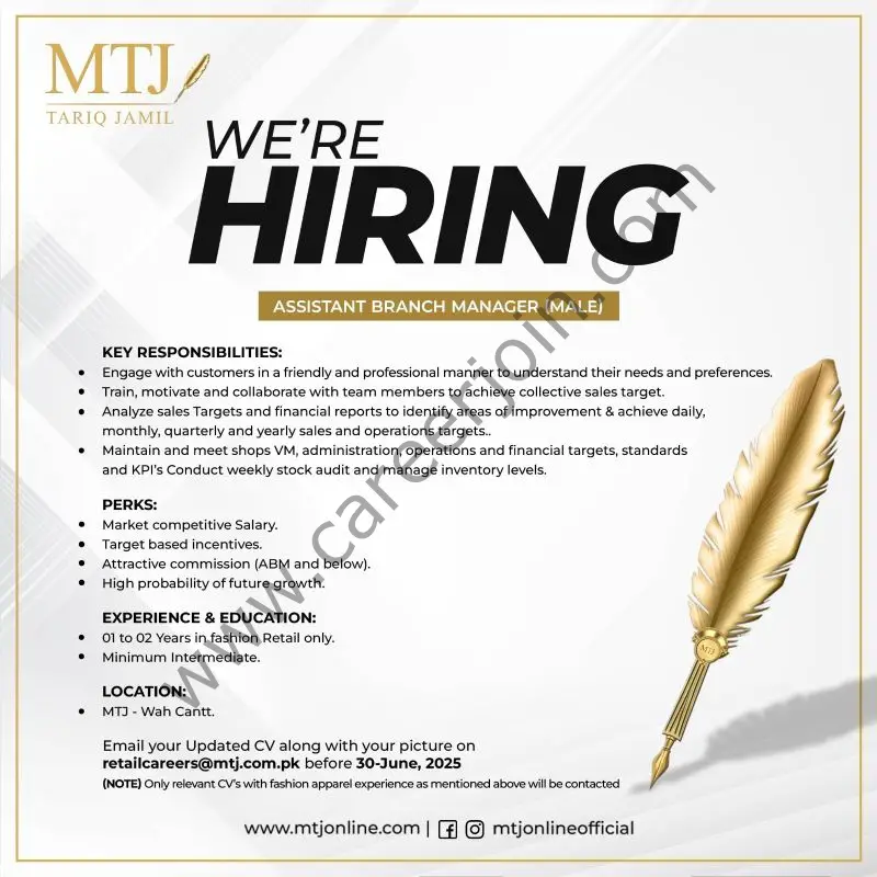 MTJ Tariq Jamil Jobs Assistant Branch Manager 1
